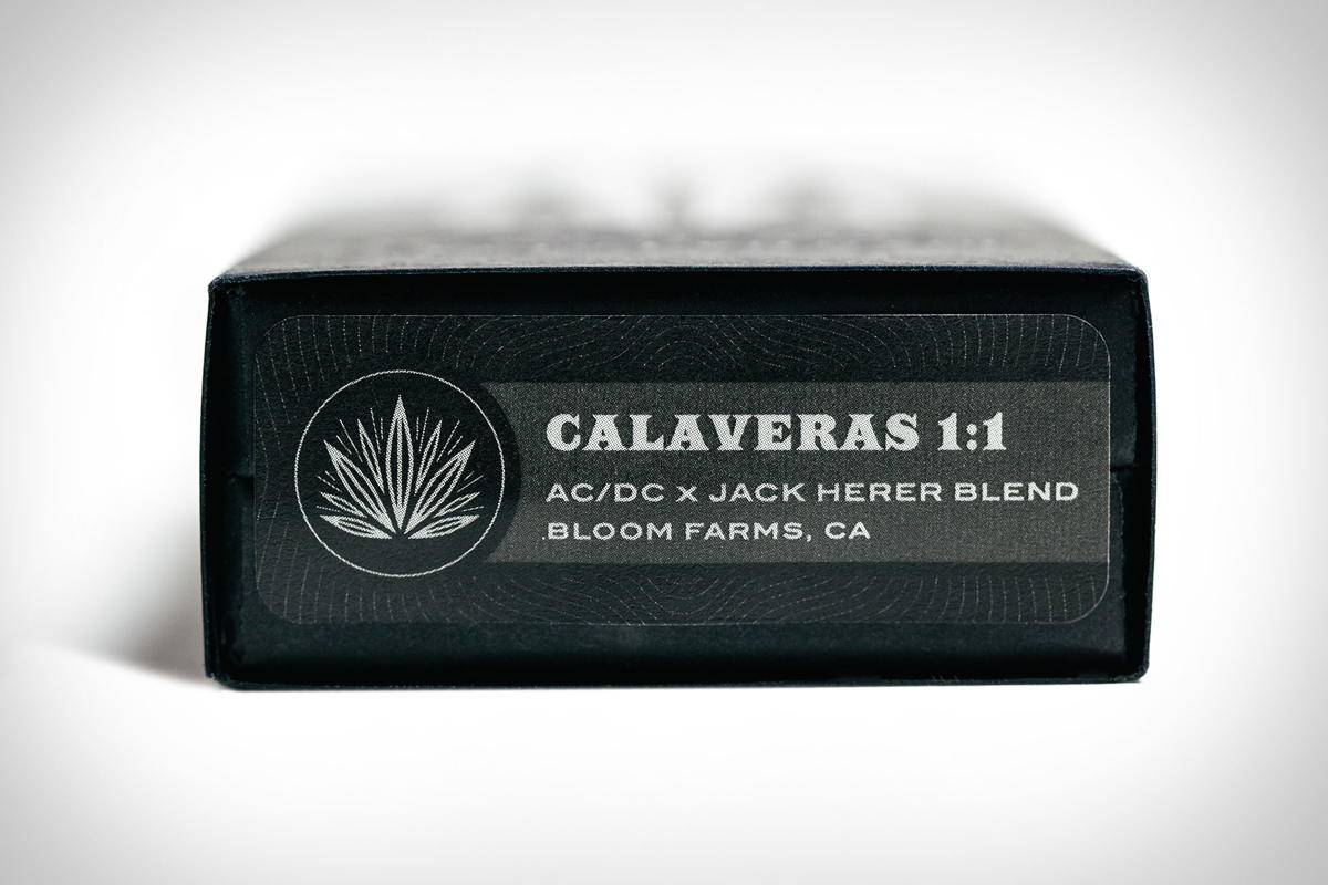 introducing Calaveras, a custom 50/50 hybrid of two legendary strains—ACDC and Jack Herer—grown by Bloom Farms.